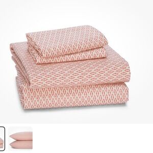 NEW Sky Calista King Sheet Set 100% Cotton Salmon Pink Diamond Pattern